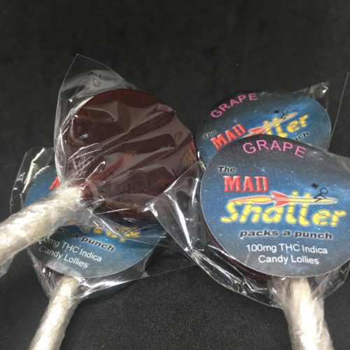 grape lollies mad shatter 2 scaled - The Mad Shatter Grape Lollies 100mg THC Indica