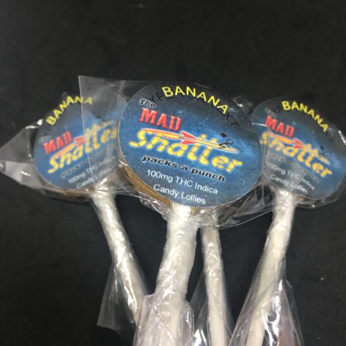 mad shatter banana 1 scaled - The Mad Shatter Banana Lollies 100mg THC Indica