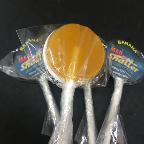 mad shatter banana 2 scaled - The Mad Shatter Banana Lollies 100mg THC Indica