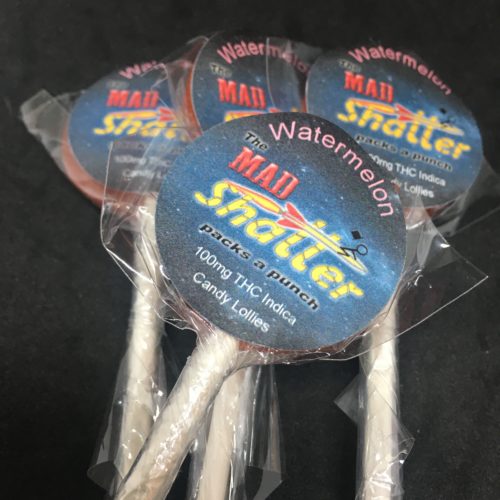 mad shatter cwatermelon 2 scaled - The Mad Shatter Watermelon Lollies 100mg THC Indica