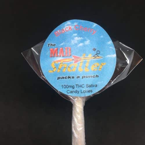 black cherry mad shatter lollies scaled - The Mad Shatter Black Cherry Lollies 100mg THC Sativa