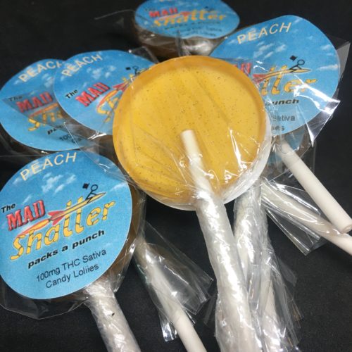 peach mad shatter lollies scaled - The Mad Shatter Peach Lollies 100mg THC Sativa