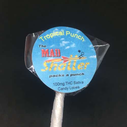 tropical punch mad shatter lollies scaled - The Mad Shatter Tropical Punch Lollies 100mg THC Sativa