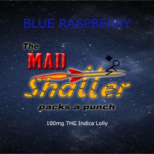 MadShatterNightSqr1 blue raspberry - The Mad Shatter Blue Raspberry Lollies 100mg THC Indica