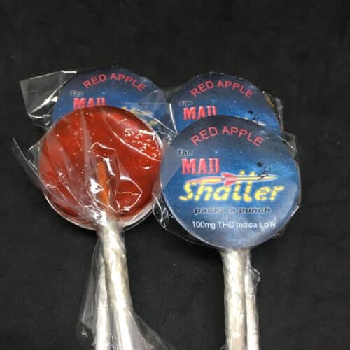 red apple lolly scaled - The Mad Shatter Red Apple Lollies 100mg THC Indica