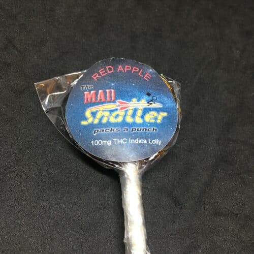 red apple lolly2 scaled - The Mad Shatter Red Apple Lollies 100mg THC Indica