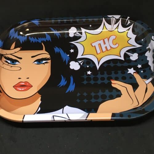 minimtray girl smoking scaled - Rolling Mini Tray Assorted Styles ( See pictures below 5 Styles)