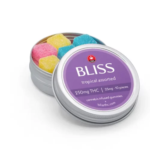 bliss product assorted 250tropical angle - Bliss Tropical Assorted Gummies - 250mg THC