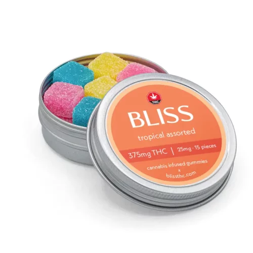 bliss product assorted 375 angle - Bliss Tropical Assorted Gummies - 375mg