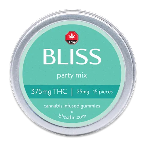 bliss tin 375 party - Bliss Party Mix Gummies - 375mg THC