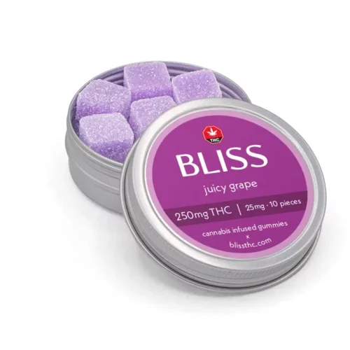bliss product juicy grape 250 angle - Bliss Juicy Grape Gummies – 250mg THC