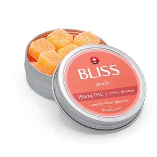 bliss product peach 250 angle - Bliss Peach Gummies – 250mg THC
