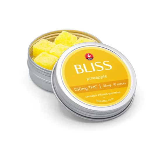 bliss product pineapple 250 angle - Bliss Pineapple Gummies – 250mg THC